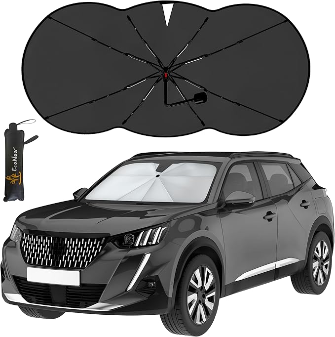 EcoNour Car Windshield Sunshade Umbrella | Foldable Car Umbrella Sun Shade Cover | Front Windshield Shade for Heat and UV Rays Protection | 240T Polyester Umbrella Sunshade | Large (57"x35")