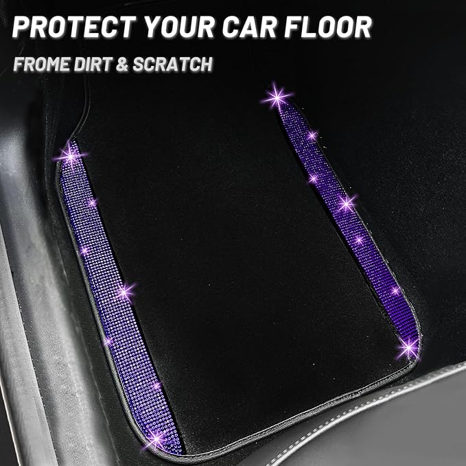 NBTEPEM Purple Violet Bling Car Floor Mats Full Set, Universal Fit Most Cars,SUV, Trucks, 4 pcs Sparkle Glitter Diamond Carpet for Women Girls with Anti-Slip Pad (Purple Violet Diamond)