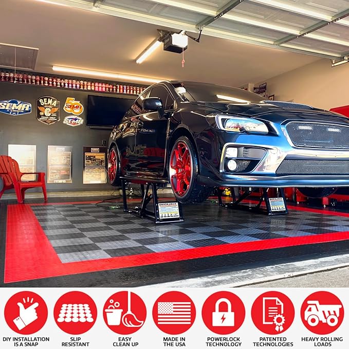 Big Floors RaceDeck CircleTrac, Interlocking Non-Slip Garage Flooring Tile, Durable, Modular, Heavy-Duty Copolymer, Easy Install (Black, 24 Pack of 12 x 12" Tiles)