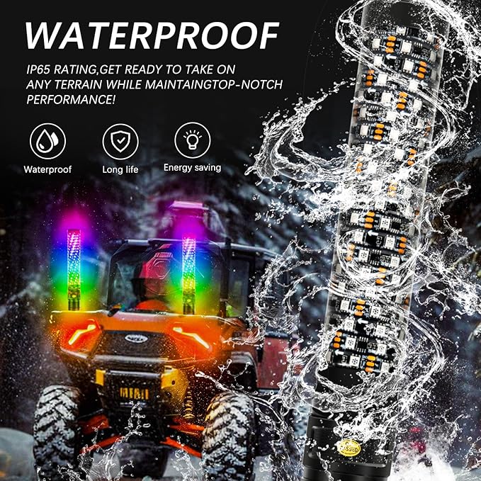 DREAMIZER 2PCS 1FT Fat Spiral Led Whip Lights with APP&Remote Control RGB Chasing Dancing Lighted Antenna Whips Compatible with Can-Am X3 UTV ATV RZR SXS Dune Buggy Offroad Truck