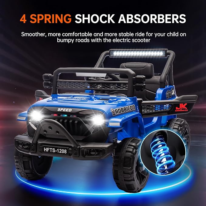 12V Ride on Electric Truck Car for Kids, 12V Kids Electric Vehicles w/Remote Control, Four-Wheel Suspension, USB, Bluetooth, Power Display, Lights, Battery Powered Ride on Toys for Boys Girls (Blue)