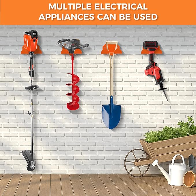 Weedeater Rack, 1 Pack Weed Eater Hanger, Weed Eater Rack for Wall, Heavy Duty Garden Tool Garage Organizer Trimmer Holder, Chainsaw Hanger Wall Mount(Black)