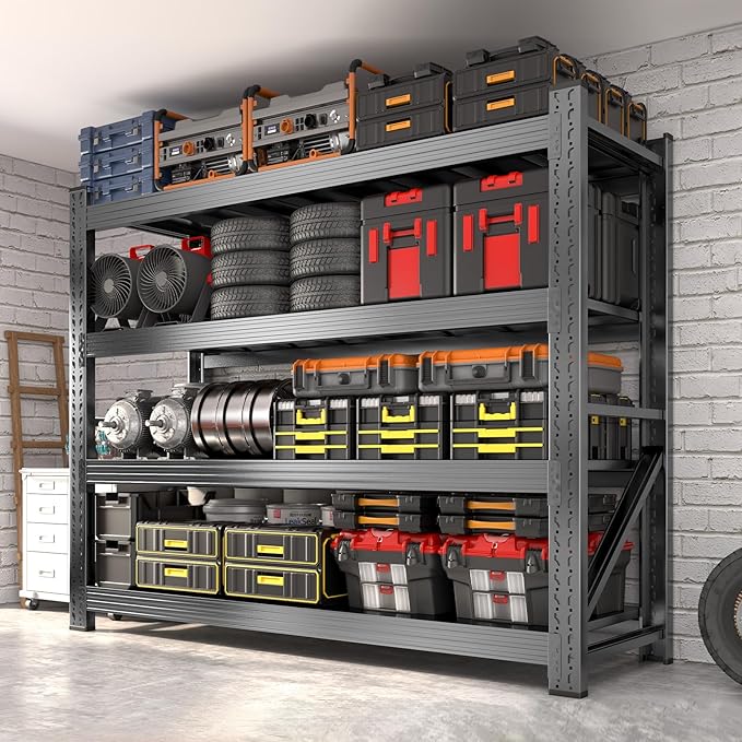 Metal Garage Shelving Heavy Duty, 4-Tier Adjustable Wire Storage Garage Shelves, 6000 LBS Loads Industrial Shelving Units for Garages, Warehouses, Kitchen, Black, 59" W x 24" D x 59" H,3 Pack