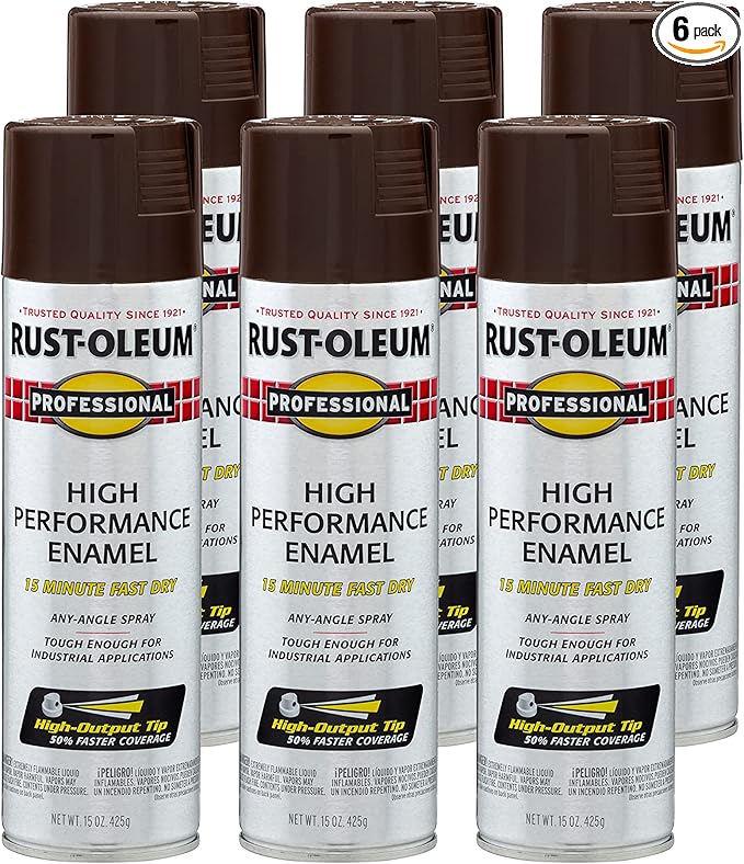 Rust-Oleum 7548838-6PK Professional High Performance Enamel Spray Paint, 15 Oz, Gloss Dark Brown, 6 Pack