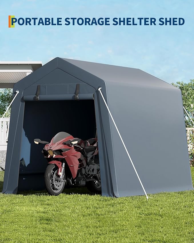 6x8 Ft Carport Heavy Duty Tent with Roll-Up Windows, Portable Garage with Removable Sidewalls & Doors, Car Canopy All-Season Tarp for Car Boat Truck Motorcycle, Grey