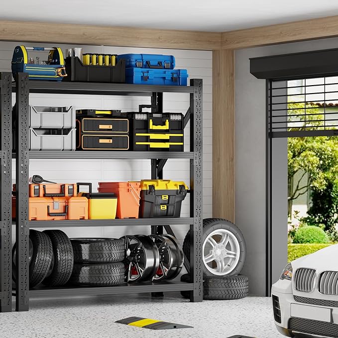 4000LBS Garage Shelving 48" W Garage Shelving Heavy Duty 4-Tier Metal Storage Shelves Adjustable Shelf Unit Storage Rack for Basement Supermarket Warehouse 48" W x 20" D x 78" H Black