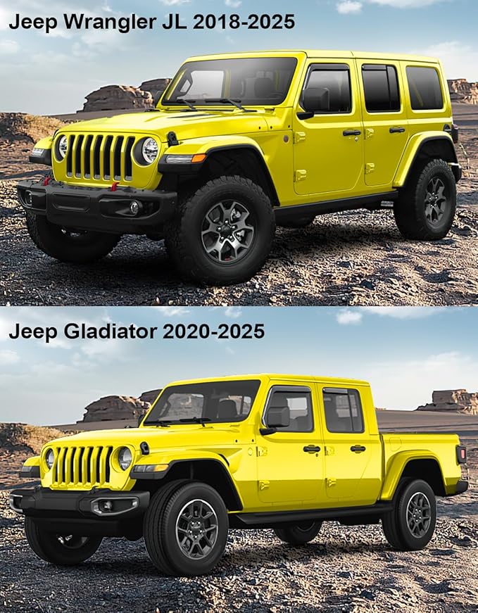 in-Channel Window Rain Guards Fit for Jeep Wrangler JL 2018-2025/Gladiator 2020-2025 Extra Durable Window Deflectors Vent Visors Shades Exterior Car Accessories Visors Rain Guards