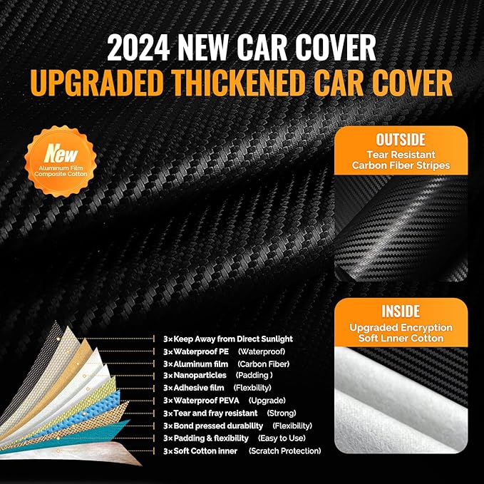 30 Layers Truck Car Cover for Automobiles All Weather Waterproof, Outdoor Snowproof UV Protection Windproof, No Zipper,Heavy Duty Universal Car Covers, (Black, Fit Truck 231"-250")