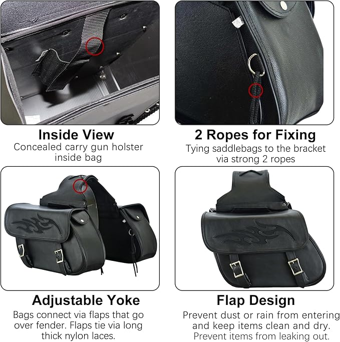 Dream Apparel Naked Cowhide Leather Motorcycle Saddle Bags Throw Over Saddlebags, Motorcycle Side Bags for Honda Shadow Sportster Softail Dyna V-star (Black, No Studs)