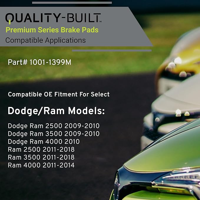 Premium Semi-Metallic Front Brake Pads (1001-1399M) Compatible with Dodge Ram 2500 2010-2009, Ram 3500 2010-2009, Ram 4000 2010, Ram 2500 2018-2011, 3500 2018-2011, 4000 2014-2011