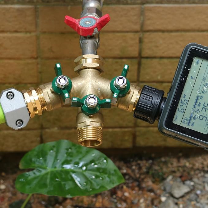 STYDDI Full Flow 3-Way Garden Hose Splitter, Solid Brass High Volume 3 Way Hose Splitter Valve with Metal Handle, Heavy Duty High Flow Spigot Splitter with Shut off Valve, 3/4 Inch Garden Tap Splitter