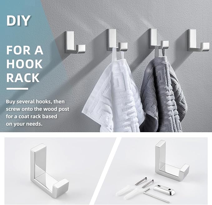 Angle Simple Towel Robe Hook Polished Chrome, 304 Stainless Steel Bathroom Hook for Wall