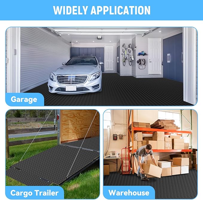 4x6 FT Garage Floor Mat,2.8mm Thickened PVC Flooring Roll for Under Car,24 SQFT Diamond Plate Black Garage Mats for Truck,Trailer,SUVs,Van,Golf Cart,Motorcycle（Included Tapes）