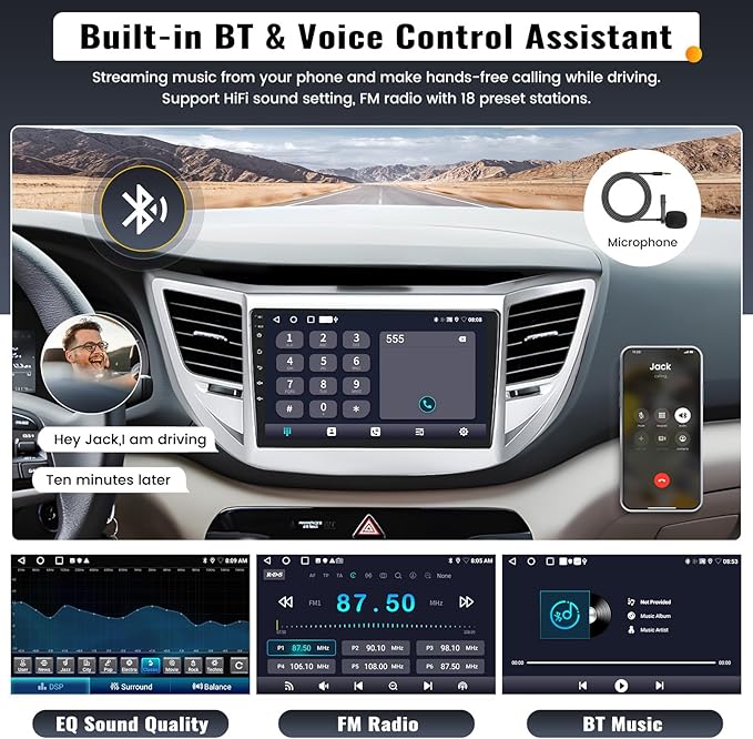 2G+32G 9 Inch Android Car Stereo for Hyundai Tucson 2015-2018 Radio Wireless Apple CarPlay Android Auto Bluetooth Touchscreen GPS Navigation Head Unit WiFi FM USB SWC Split Screen+AHD Backup Camera