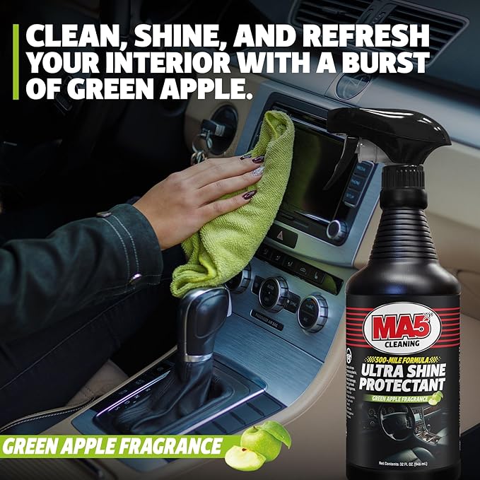 MA5X Ultra Shine Protectant | Car Interior Cleaner | Multi-Surface Car Interior Protectant with Green Apple Scent | UV Resistant | 32oz Spray Bottle | Pack of 2
