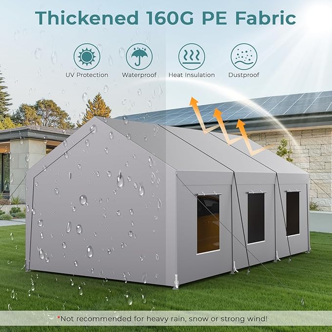 Carport 12x20 ft Heavy Duty, Car Port with Reinforced Steel Frame and 6 Roll-up Windows, Portable Garage with Sturdy Ground Nails, Waterproof All-Season Car Canopy for Boat, Truck, Grey
