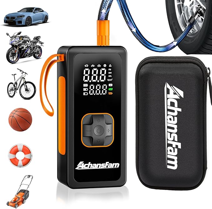 Tire Inflator Portable Air Compressor - Air Pump with Digital Pressure Gauge, 150PSI, LED Light, Auto Shut-Off Function - Cordless Pump for Car, Motorcycle, Bicycle, Balls and Lawn Equipment