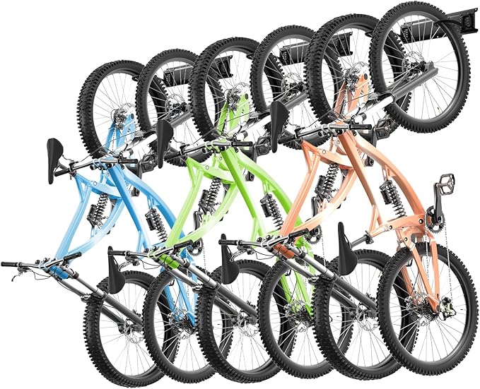 VEVOR Bike Storage Rack, 6 Bike Racks and 3 Helmets Hooks, Wall Mount Bike Storage Hanger, Home & Garage Organizer, Customizable for Various Bike Sizes, Adjustable Holder, Holds Up to 300 lbs, 51-inch