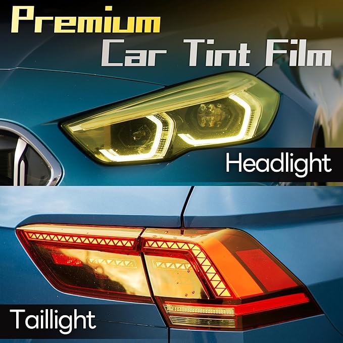Lypumso 16 x 60 Inches Headlight Taillight Car Tint Vinyl Film, Self Adhesive Fog Lights Sticker Sheet Roll for Car Lights Cover Protection (Yellow)