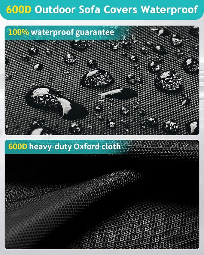 Outdoor Sofa Cover, Waterproof Patio Furniture Cover 90W x 42D x 33H inches Heavy Duty 600D Oxford Fabric Black