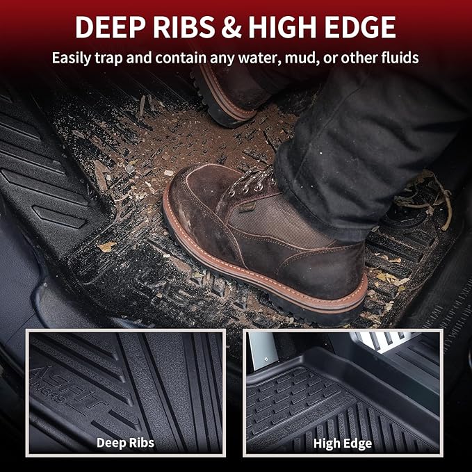 LASFIT Premium Extra Thick Floor Mats for Tesla Cybertruck 2023 2024 2025 All Weather TPE Custom Fit Pickup Interior Accessories Front Rear Car Liner 1st & 2nd Rows Set, Black