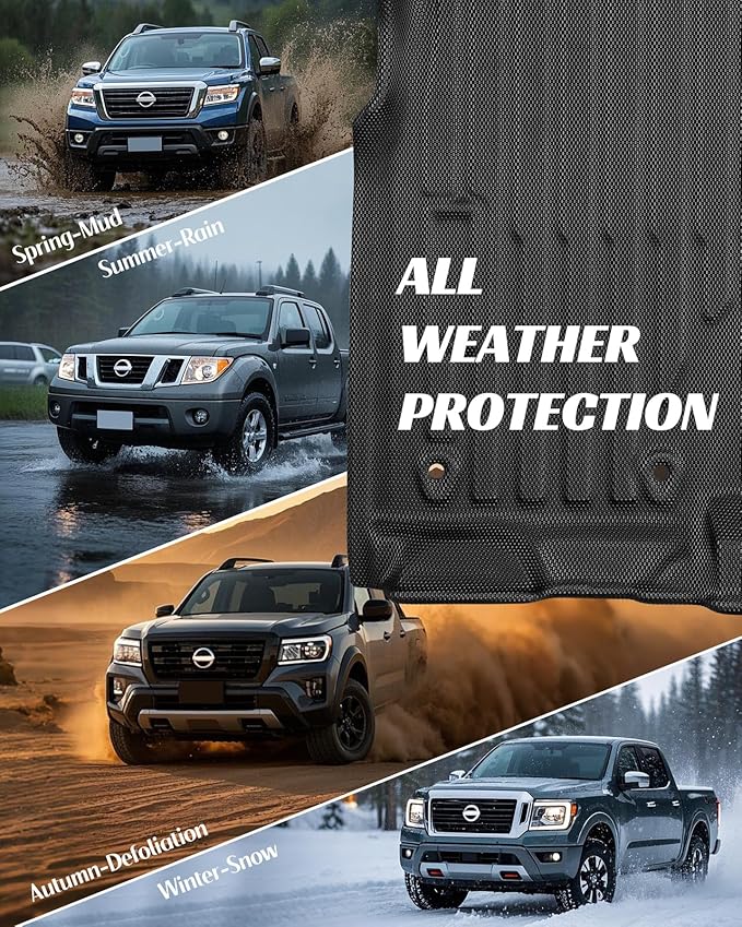 Car Floor Mats for Nissan Frontier 2008-2021 Crew Cab Full Set, All Weather Floor Liners Custom Fit Rubber Mat for Cars, Carpet Protector Truck Accessories for Nissan Frontier 2008-2021, Black