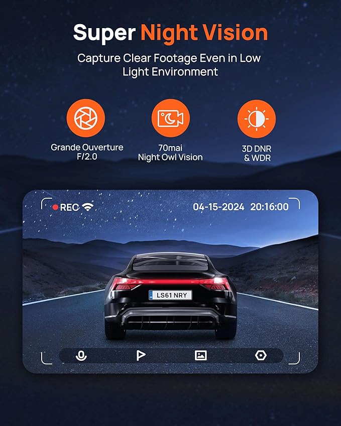 70mai Dash Cam M310, Dash Camera for Cars 1296P QHD, Smart Dash Cam Front Built in WiFi, 130° Wide-Angle FOV, WDR, Night Vision, iOS/Android Mobile App, Loop Recording, Parking Monitor, Time-Lapse
