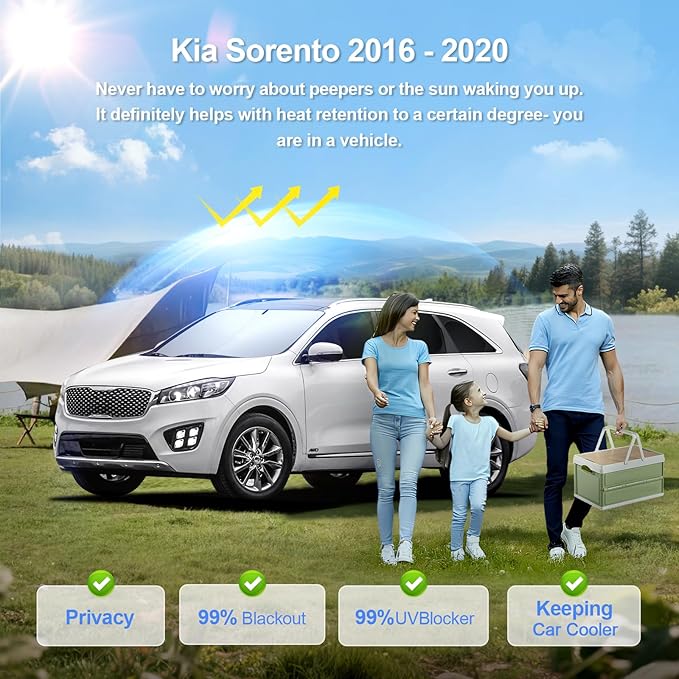 8pcs Car Window Shades for Kia Sorento 2016-2020 Accessories,Windshield Side Rear Full Sunshade,Sun Visor UV Blocking, Privacy Protection and Blackout for Camping Outdoor