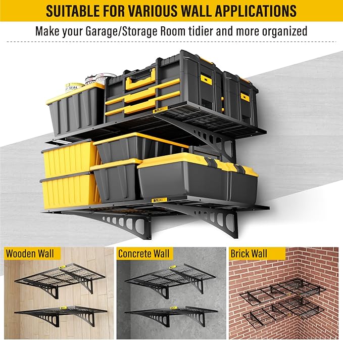 2x3ft Adjustable Rail Wall Garage Storage Shelf, for Tool Room, Storage Room, Store Supermarket Wall Storage Shelving Rack (2 Pack-Black)