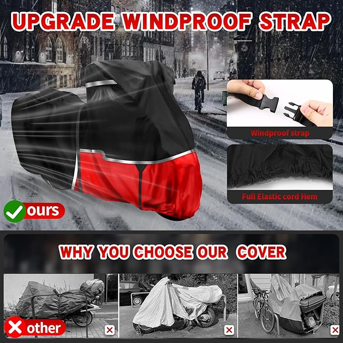 420D Motorcycle Cover Suitable for Kawasaki Vulcan 650 900 1500 and Eliminator 450 Cruiser Without Trunk Models Waterproof Motorcycle Cover Suitable for Snow Rain Dust Protection Easy to Clean