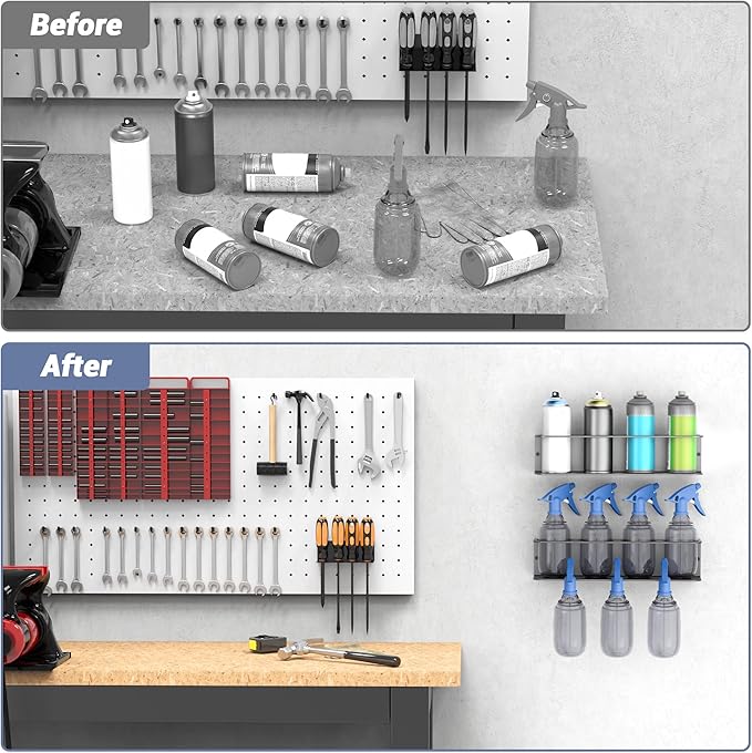 WALMANN Spray Bottle Holder Wall Mount, Metal Spray Can Storage Rack for Garage Workshop, Paint Aerosol Can Organizer, Pack of 2