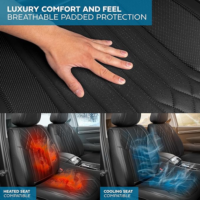 Elite Edition Faux Leather & Suede Seat Covers for Cars, Trucks, & SUV - 2 Black Car Seat Covers for Front Seats - Universal Fit Car Accessories Automotive Interior Cover Protector for Cars
