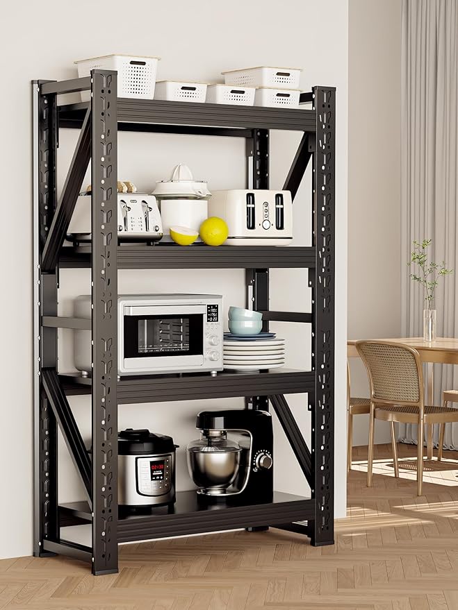 4-Tier Storage Shelves,79" H Heavy-Duty Garage Shelving Unit,Adjustable Industrial Metal Shelf System,3,400lbs Capacity,Tool Organizer for Garage,Workshop,42" W*20" D*79" H,Black