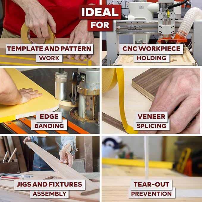 XFasten Double Sided Woodworking Tape 1 Inch x 108 Feet (3-Pack), Residue-Free, Removable Double Sided Woodworking Masking Tape for Wood Template, Mounting Boards MDF Edge Banding, Routing, Anchoring