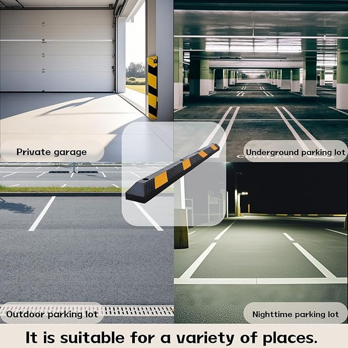 Heavy-Duty Parking Curb Wheel Stop - Driveway Vehicle Stopper for Cars, Trucks & RVs - Durable Rubber Car Barrier with Reflective Strip - Garage & Parking Lot Safety Curb Ramp (72" - 2Pack)