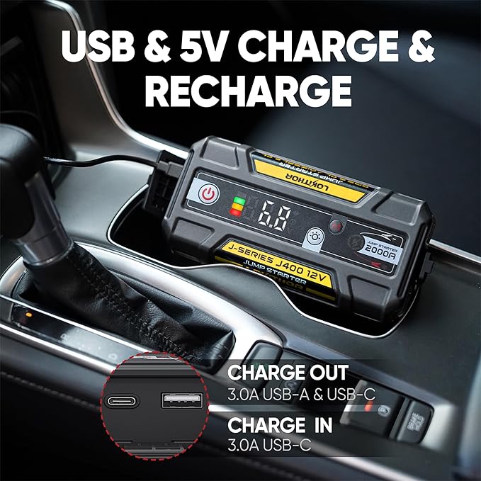 J400 Jump Starter with ConnectMax Tech, 2000A 12V Battery Jumper Starter Portable, Lithium Jump Box and Jump Pack for Up to 8.0-Liter Gas and 6.0-Liter Diesel Engines, Smart Digital Screen