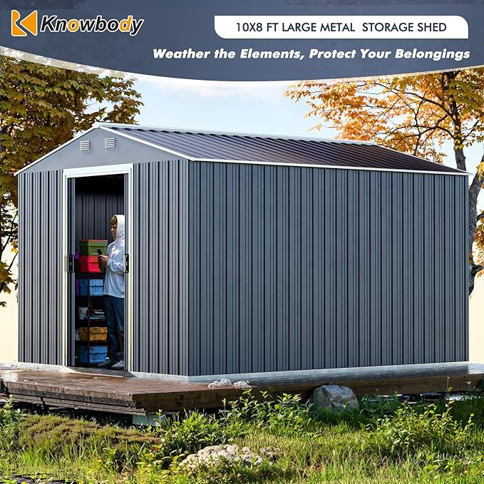 Metal Shed 8x10x6 FT - Steel Tool Storage with Sliding Door and Air Vents - Outdoor Bike Shed for Garden, Backyard, Patio - Utility Storage Solution