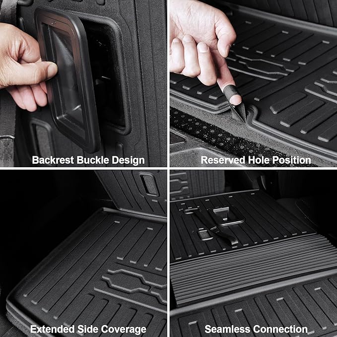 Floor Mats for 2017-2023 GMC Acadia (6-seat), All Weather TPE 2-in-1 Cargo Mat with Backrest Mat for Acadia Accessories