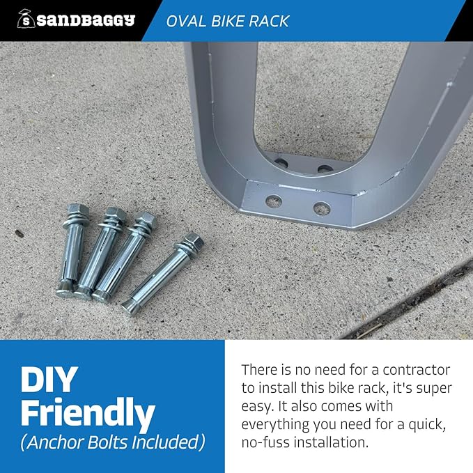 Sandbaggy Modern Commercial Bike Rack | 6.5” x 3” x 35” Oval Design | In-Ground | Anchor Bolts Included (Black, 3)