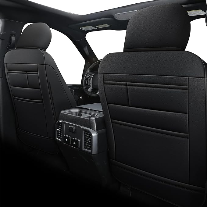 AOMSAZTO Front Seat Covers for Ford F150 XL XLT: 2015-2024 SuperCrew & F250 F350 F450 2017-2024 Super Duty Crew Cab XL XLT Faux Leather Full Set Seat Cover (Black, 2PCS Front)