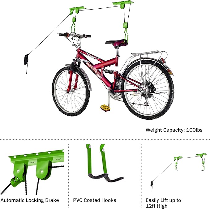 Bike Lane Products Bicycle Hoist 2-Pack Quality Garage Storage Bike Lift with 100 lb Capacity Even Works as Ladder Lift Premium Quality