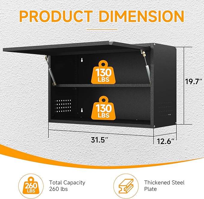 Metal Wall Cabinet with Up-flip Door,Metal Wall Storage Cabinet with Adjustable Shelf,Wall Mounted Tool Cabinets with Pegboard for Garage,Basement,Home Office, Kitchen,Warehouse-Black