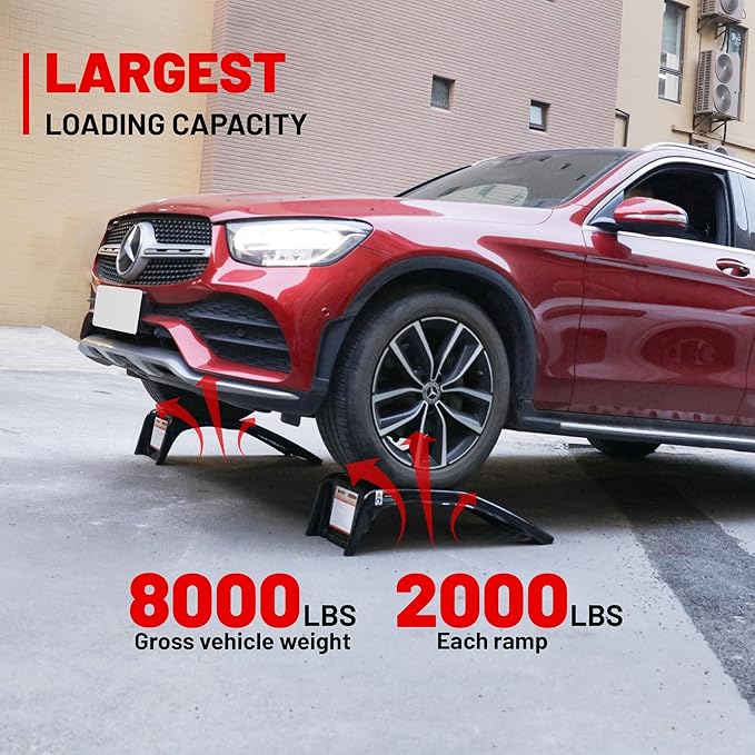 Rockland 4 Ton 8000 LBS Solid Steel Car Ramp Set, 35" L x 13" W x 9" H, Heavy Duty Auto Truck Ramps for Oil Change and Car Repair, Ideal for Easy Home Garage Maintenance (Pack of 2)