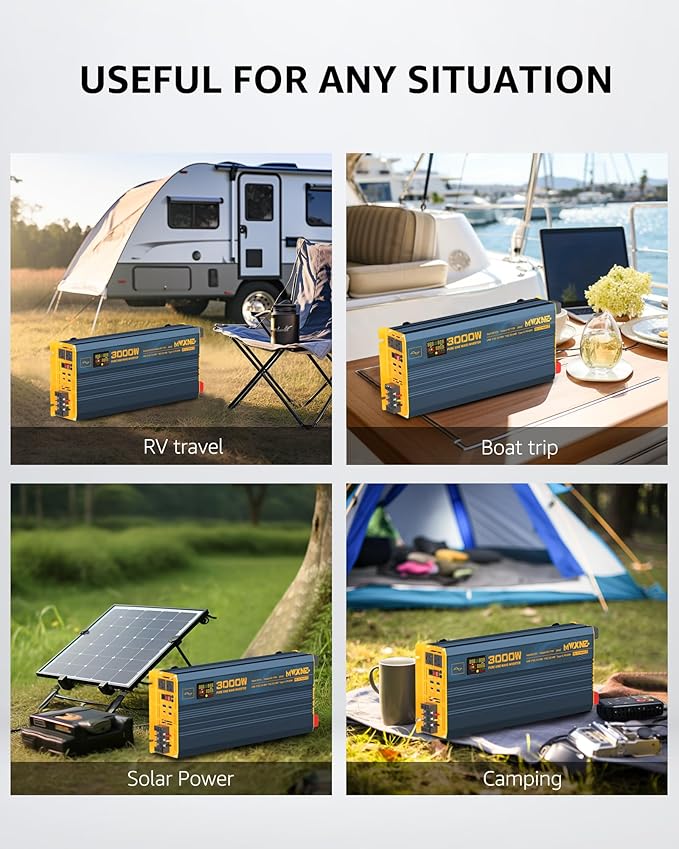 3000W Pure Sine Wave Power Inverter DC 12V to 110V 120V with Fast Charging Type-C& 3 USB Ports LCD Display Remote Controller Power Inverters for Vehicles,RV,Truck,Home,Off-Grid Solar System