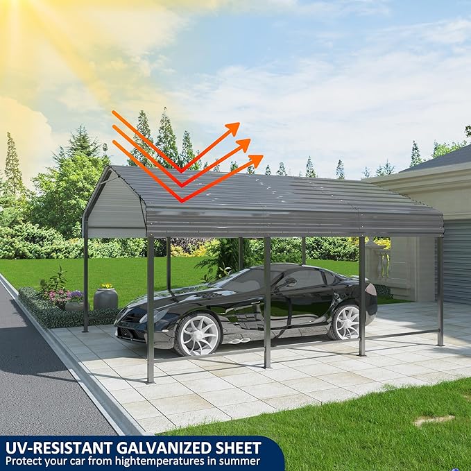 10x15 Metal Carport Carports with Enhanced Base Heavy Duty Garage Outdoor Galvanized Car Shelter for Car, Boats and Truck