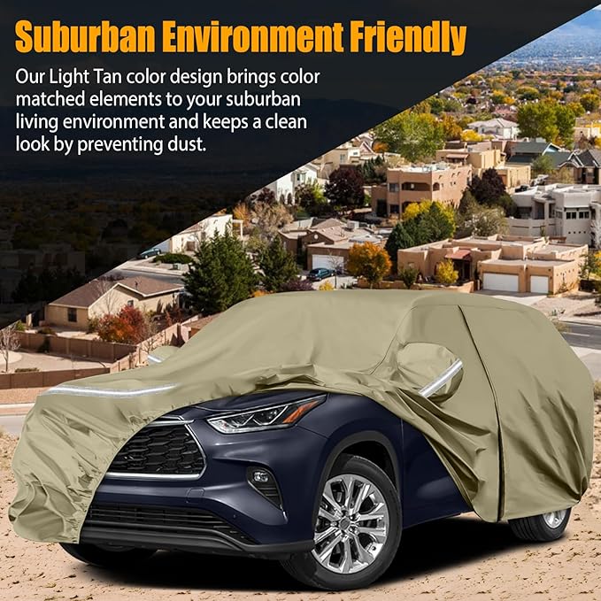 Waterproof Car Covers Replace for 2008-2025 Toyota Highlander, Multilayer Heavy Duty with Cotton Liner All Weather Car Cover with Zipper Door, Windproof Bands for Snow Rain Dust Protection
