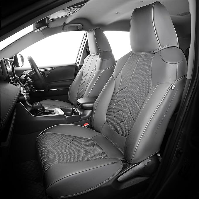for Toyota RAV4 Seat Covers 2019 2020 2021 2022 2023 2024 2025 RAV 4 Prime & Hybrid XLE LE Limited XLE Premium (Not for XSE/SE Hybrid) - Custom Leather Car Seat Covers Full Set - BlackGrey