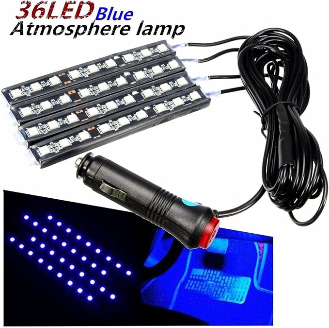 Car LED Strip Light, EJ's SUPER CAR 4pcs 36 LED Car Interior Lights Under Dash Lighting Waterproof Kit,Atmosphere Neon Lights Strip for Car,DC 12V(Blue)