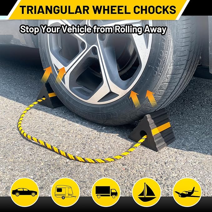 ROBLOCK Rubber Wheel Chocks for RV Trailer Camper Truck Car Aircraft Boat, Versatile Rubber Chocks Block Stopper for Tire with Reflective Strips, Utility RV Accessories, 2pair/4pack