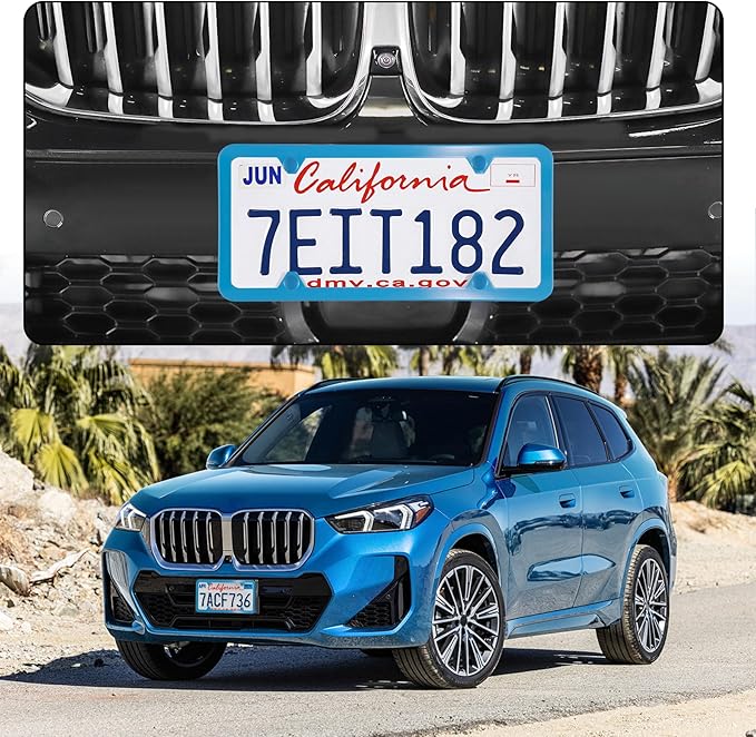 LivTee 4 Holes Stainless Steel License Plate Frames, 2 PCS Car Licence Plate Covers, Automotive Exterior Accessories Slim Design with Bolts Washer Caps for US Vehicles, Blue